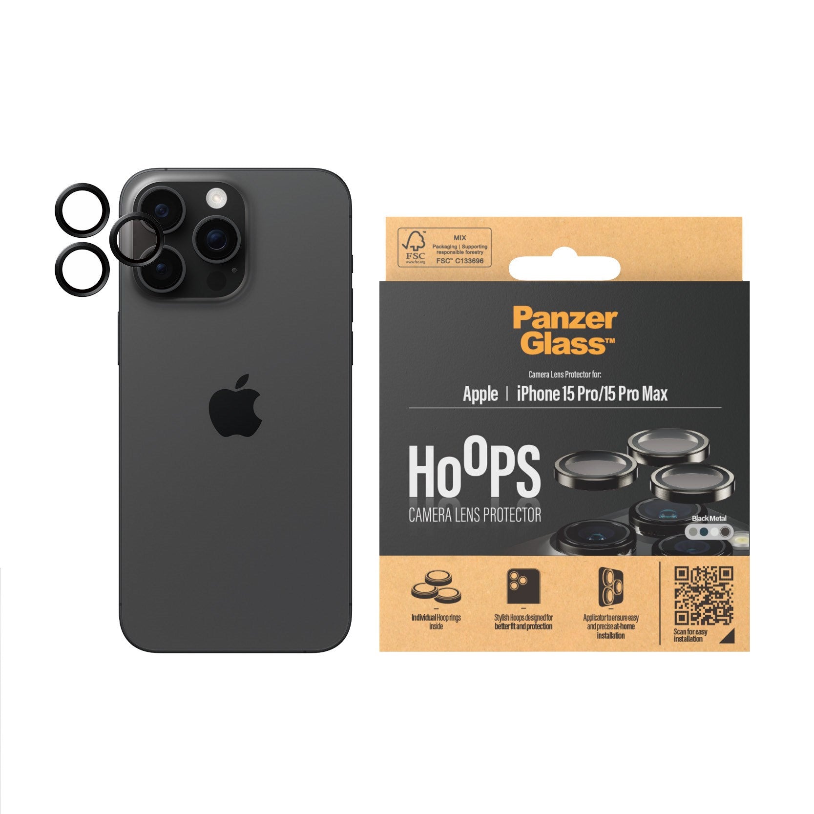 PanzerGlass® Hoops® Black Metal Camera Lens Protector iPhone 15 Pro | 15 Pro Max